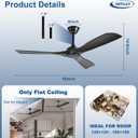 Depuley Ceiling Fan Without Light: 52 Inch 3 Blade Outdoor Fans for Patios - Black Ceiling Fan No Light Indoor Remote Control Ultra Quiet DC Motor Reversible 6 Speed Timer
