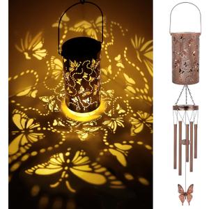 YHmall Butterfly Wind Chimes for Outside, 35'' Solar Wind Chimes Butterfly Gifts for Women Grandma Mom Solar Lanterns Memorial WindChimes Outdoors for Garden Christmas Decor