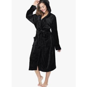 RONGTAI Womens Robes Plush Fleece Hooded Bathrobe Thick Nightgown with Pockets Fluffy Sleepwear S