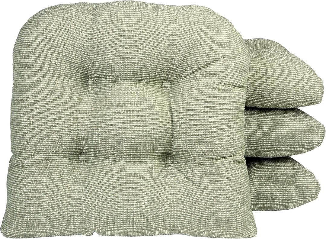 Klear Vu Gripper Overstuffed Universal Non-Slip Dining Chair Cushions for Kitchen Decor or Office Use, U-Shaped Skid-Proof Seat Pad, 15x15 Inches, 4 Count (Pack of 1), Slub Celadon Green