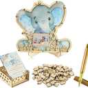 Adzt's 63 Pcs Baby Shower Event Guest Book Alternatives Set,60 Wood Slices Guest Book for Birthday, Baby Shower Guestbook with Photo Frame Baby Frame Keepsake Elephant