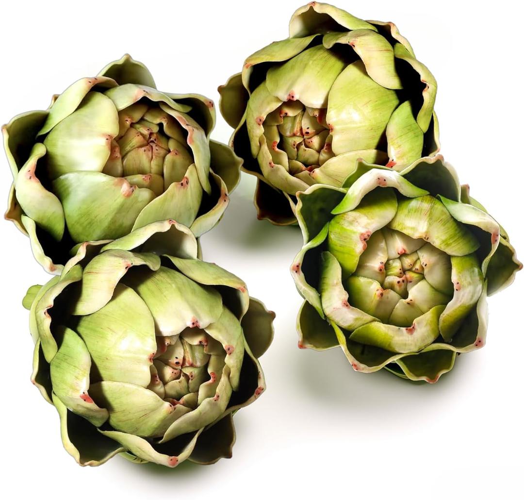 Timgle 4 Pcs Green Artificial Artichokes Fake Vegetables and Fruits for Summer Kitchen Wedding Bowl and Vase Decorations (Large)