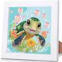 xackcme Sea Turtle Diamond Art Painting Kits for Kids with Frame, Animal Diamond Art for Kids Ages 4-8-12, Easy Kid Gem Painting Kit with Beautiful Package for Gift Home Wall Decor (7x7 inch) (CC236)