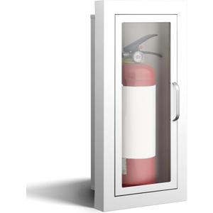 Zonon 1 Pcs Semi Recessed Fire Extinguisher Cabinet White Industrial Architectural Wall Cabinet, Door with Handle Version for 10 Pound Dry Chemical Fire Extinguisher