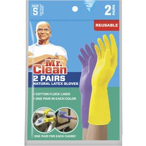 Mr. Clean Small Reusable Latex Gloves, 2 Color, 2 Pairs