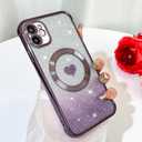 Bonoma Magnetic Glitter for iPhone 12 [ Compatible with MagSafe ], Luxury Love Heart Pattern Plating Bling Clear Case,Camera Protection Sparkly Slim Soft Back Cover for Women Girls,Purple