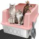 XXL Stainless Steel Cat Litter Box with Lid, 26" L x 18" W x 12" H Metal Litter Box with Hight Sides for Big Cats & Multiple Cats, Never Absorbs Odors, Anti-Urine Leakage, Easy Cleanin(Pink)