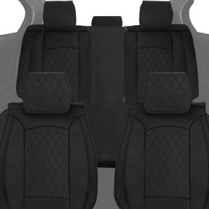 ROCCS Full Set Seat Covers for Chevy Silverado GMC Sierra 1500 2500HD 3500HD Crew Double Extended Cab 2024 2007-2025 Pickup,Airbag Compatible Front and Rear Seat Waterproof Protectors,Leather Black