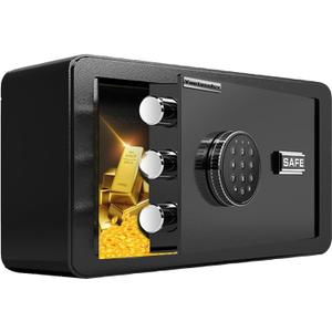 Small Safe Box, Lock Box for Money, Jewelry, Documents and Guns, 0.5 Cubic Feet Digital Security safes for Home, Hotel, or Business,  (11.8" L x 7.9" W x 7.9" H), Black 