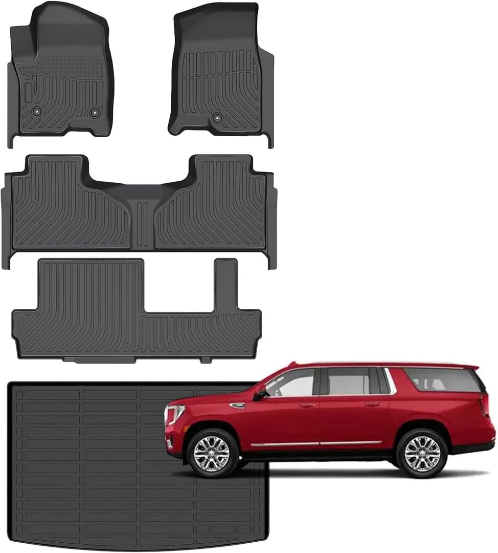 for Chevy/Chevrolet Suburban & GMC Yukon XL Floor Mats 2021-2025 Car Mats for Yukon XL/Chevy Suburban 8 Seats All Weather Floor Mats Cargo Liner Accessories Anti-Slip Car Mat