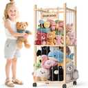 Stuffed Animal Storage: Wood Plush Toy Organizer, Stuffed Animal Zoo with Mesh Net, Stuffed Animal Holder with Brake Wheels, Space Save Stuffed Animal Cage for Kids Room Playroom Nursery Bedroom