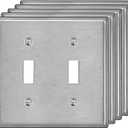 BESTTEN 2 Gang Toggle Switch Stainless Steel Wall Plate with Ｗhite or Clear Plastic Film, Standard Metal Light Switch Covers, Durable Corrosion Resistant, Industrial Grade, Brushed Finish, 5 Pack