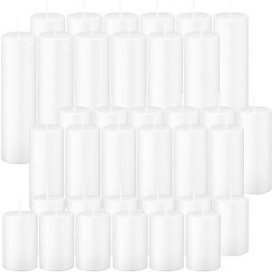 White Pillar Candles Bulk Set of 36Hurricane Candles3 Different Lengths 2 x 3/6/8 Inch (12 Each)Dripless Unscented SmokelessGives You a Better Atmosphere When Organizing an Event Party.
