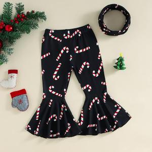 Noubeau Christmas Clothes Toddler Baby Girl  Flared Pants Bell-Bottom Fall Winter Outfit Set (12-18 Months, Red)