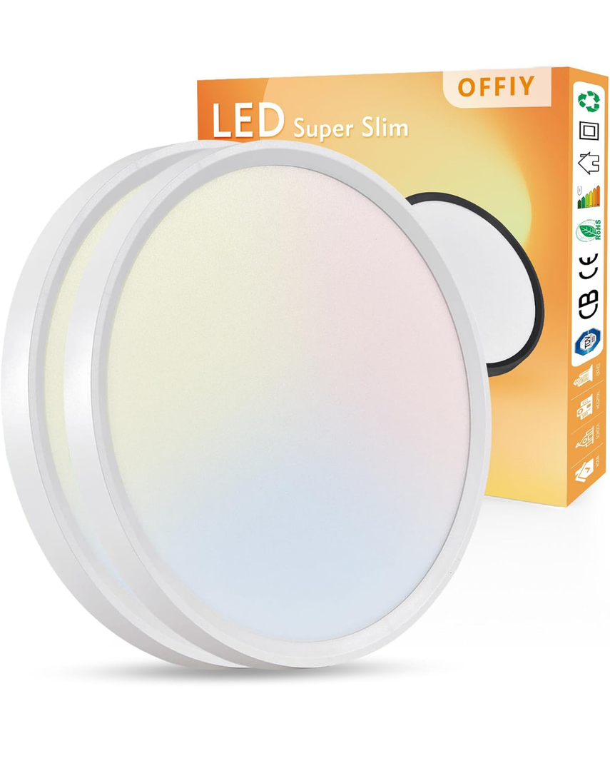 20 Inch Large LED Flush Mount Ceiling Light, 40W, 4350LM, 3000K/4000K/6000K CCT Selectable Super Slim LED Ceiling Light, Close to Ceiling Round Flat Panel Light for Living Room,Kitchen ect，2PK