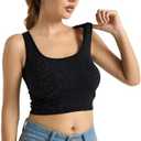 Women Rib Tank Top Padded Workout Top Square Neck Crop Tank Fitted Basic Cami Tops (X-Large, Black)