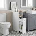 VECELO Slim Bathroom Storage Cabinet, Small Narrow Storage Organizer with Flip Top & Slide Out Drawers, Freestanding Toilet Paper Holder for Bathroom, Kitchen, Laundry Room, White, 7.5"D x 20.0"W x 28.5"H