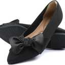 Semwiss Pointed Toe Ballet Flats for Women Slip On Comfortable Flats with Bow Dressy Casual Work Shoes (10, Black)