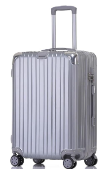 Luggage, trolley case, suitcase, silver, with 4 sets of rotating wheels, combination lock, telescopic rod, zipper, PC+ABS, size: 24" x 16.5"