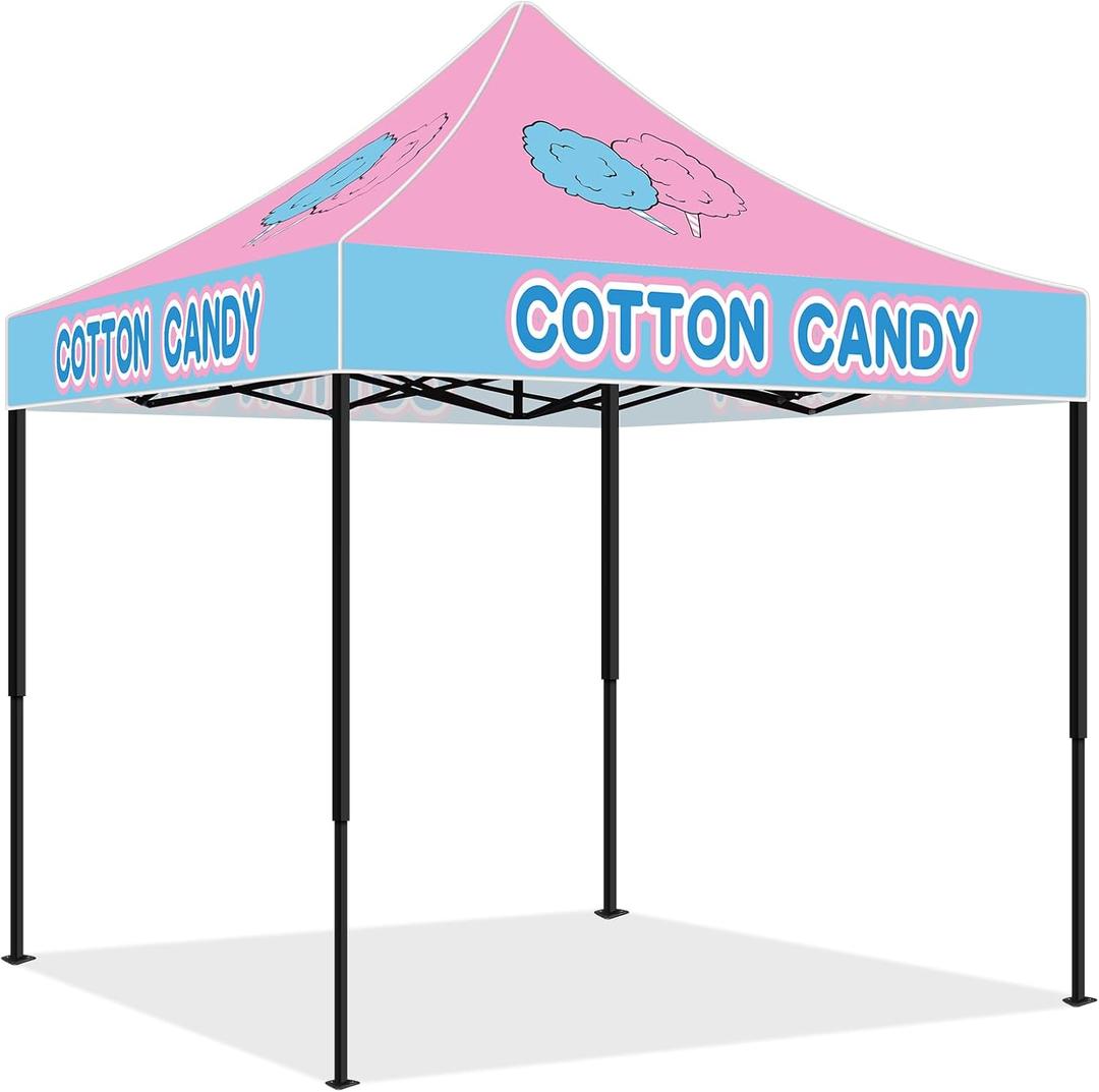 Oudain 10x10 Cotton Candy Themed Pop up Canopy Tent Commercial Canopy for Food Vendors Heavy Duty Pop up Shelter for Outdoor Catering Advertising Stand with Iron Frame and Silver Coated Fabric, 10 x 10 ft/ 3.05 x 3.05 M