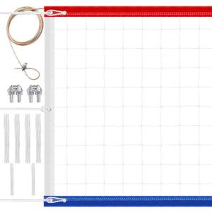 Official Tournament Sized Volleyball Net in| Outdoor with 2 Aircraft Steel Cables Top and Bottom, Four Stitched Border, Heavy Duty Pro Regulation Volleyball Nets for Backyard Schoolyard Beach