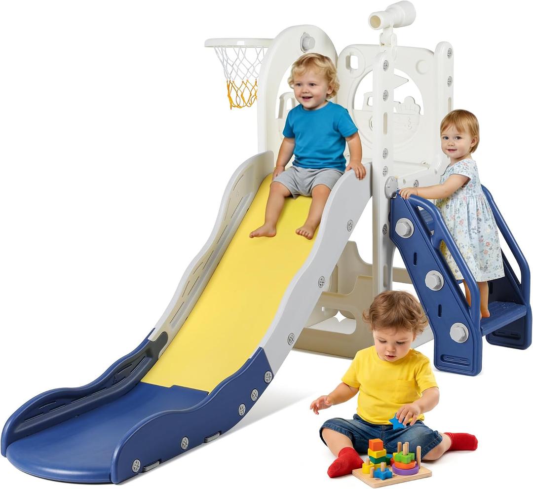 6 in 1 Toddler Slide Climber Playset for Kids Boy Girl 1-3 Indoor Outdoor, Style A