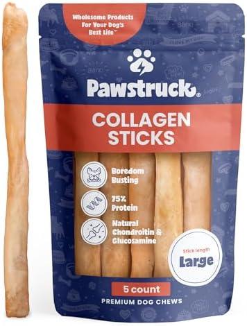 Pawstruck Natural Large 12" Beef Collagen Sticks for Dogs – Long-Lasting Rawhide Alternative, High Protein Treats with Chondroitin & Glucosamine – 5 Pack 1 Piece Missing
