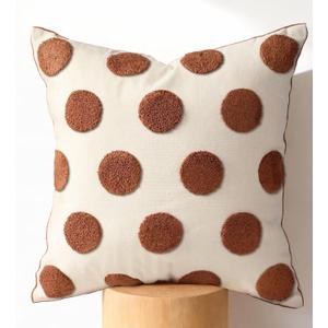Embroidered Throw Pillow Cover 18x18 Inch - Modern Geometric Decorative Pillow Cover with Zipper for Sofa Couch Living Room Chair Bed Car Aesthetic Design Cushion Pillowcase, Brown Polka