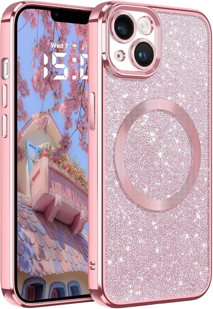 Glitter for iPhone 14 Case, Cute Bling Phone Case iPhone 14 6.1" [Compatible with MagSafe] Luxury Sparkle Shockproof Slim Full Body Protective Phone Cases Covers for Women and Girls, Pink