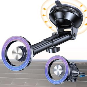 Coolpow for MagSafe Car Mount Windshield+Vent+Das Magnetic Phone Holder for Car Phone Holder Mount Cell Phone Holders for Your Car Accessories Suction Phone Mount for Car Truck Stand for iPhone 17 16