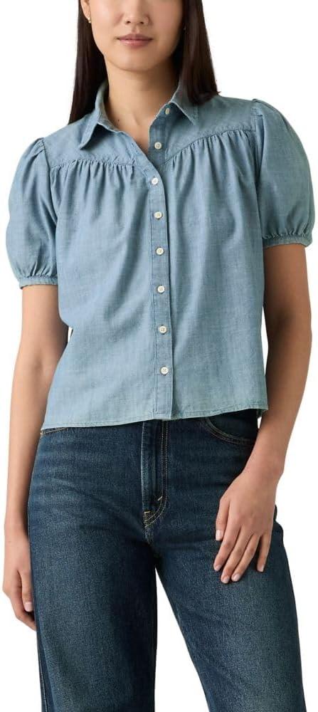 Levi's Womens Lea Short Sleeve Slim Blouse (Large, (New) My World is Blue)