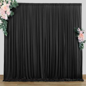 10 ft x 8 ft Wrinkle Free Black Backdrop Curtain for Parties, Polyester Black Photo Backdrop Drapes for Graduation Birthday Wedding Party Stage Curtains