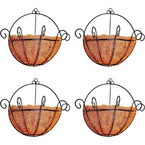 ShopLaLa Wall Hanging Planter for Outdoor Plants (4 Pack, 12 Inch) Wall Mounted Flower Baskets with Coco Liner for Outside Plant, Fence Railings Pots Holder Balcony Deck Porch Garden Decor Indoor (12" (30cm) x 4 Pack)