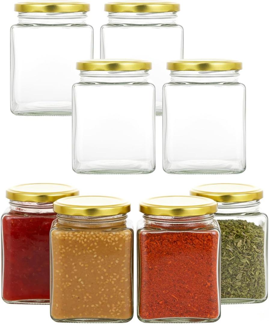 Glass Jars With Lids, 8 Pack Canning Jars Small Glass Jar Airtight Storage Jar For Jam, Spices, Honey, Jelly, Snacks, Candies, Baby Shower, Wedding Favor (Gold lid, 24.7, ounces)