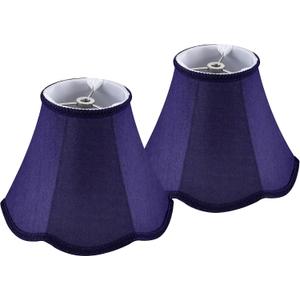GOSO Set of 2 Small Blue Scalloped Lampshades,4"Top8" Bottom 6.4" High Spider Bell Mini Lamp Shade for Table Lamps/Wall Lamp,Barrel Natural Faux Silk Shade Repalcement,Modern