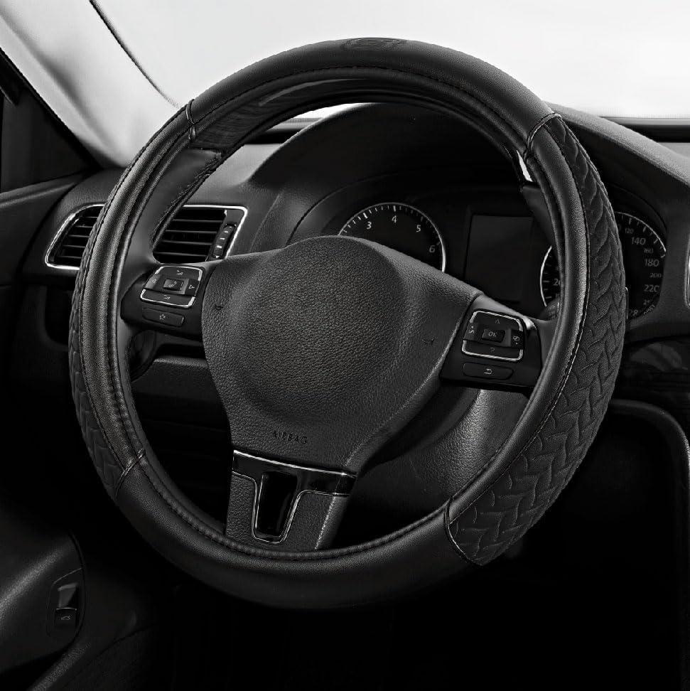 Skechers Steering Wheel Cover,Max Cushioning Leather Steering Wheel Cover Universal Fit 14" 1/2-15" Car Wheel Protector for Men Women Fit Suvs,Vans,Sedans,Car,Trucks,Black