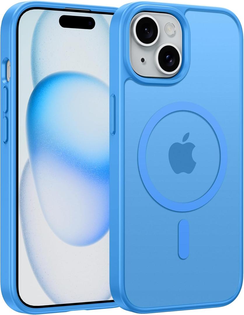 FNTCASE for iPhone 15 Case: for iPhone 14 & iPhone 13 Case | Magnetic Frosted Translucent Slim Shockproof Cell Phone Cover | Military Grade Protection Drop Proof Tough Protective Cases - Iceblue FNTCASE for iPhone 15 Case: for iPhone 14 & iPhone 13 Case | Magnetic Frosted Translucent Slim Shockproof Cell Phone Cover | Military Grade Protection Drop Proof Tough Protective Cases - Iceblue