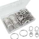 60 Pcs Premium Swivel Lanyard Snap Hook with Key Rings, Metal Lobster Clasp Keychain Hooks for Lanyard Crafting (Silver)