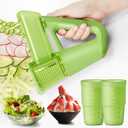 4 in 1 Electric Salad Shooter Vegetable Fruit Slicer/Shredder Smoothie Ice Shaving Cordless Handheld Machine with 4 Blades 2 300ML Measuring Storage Cups (GREEN)