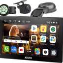 CarPlay Screen for Car, MYATOTO Portable Android Auto Screen Wireless/Wired, Android10.0, 9" QLED 1280 * 720p AI Multimedia Car Play Touchscreen, with Dash & Backup Cameras (4GB+32GB)