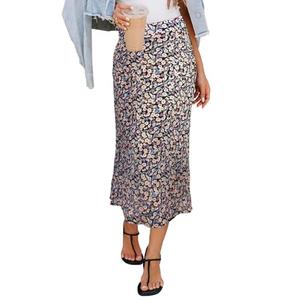 HERBATOMIA Women’s Midi Floral Print Long Boho Skirts High Elastic Waist Zipper Vintage Casual Midi Skirts for Women, L