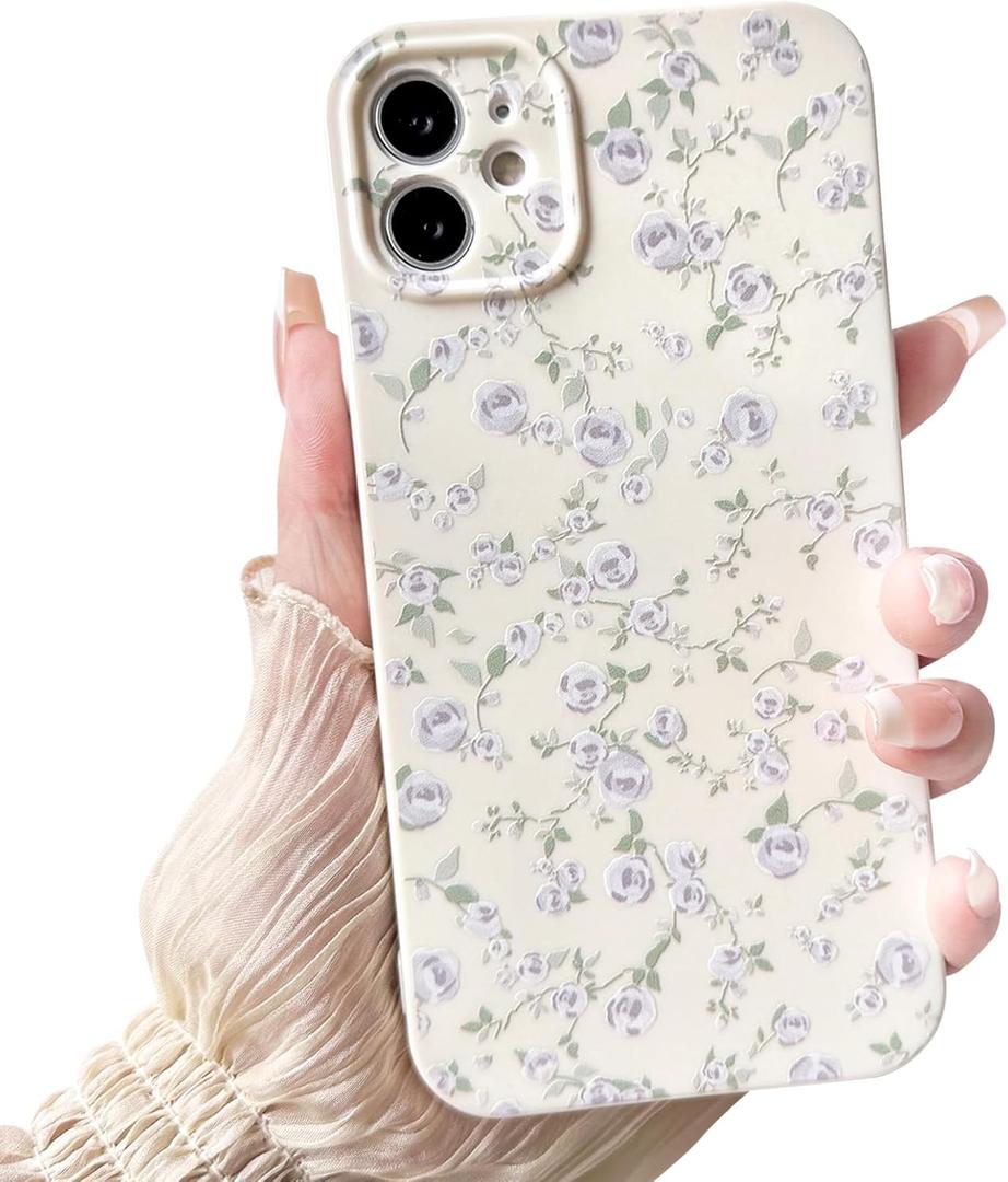 NITITOP Compatible with iPhone 12 Case Cute Flower for Women Girls Floral Rose Design Vintage Shockproof Soft Girly Slim TPU Fashion Protective Phone Cover - Purple