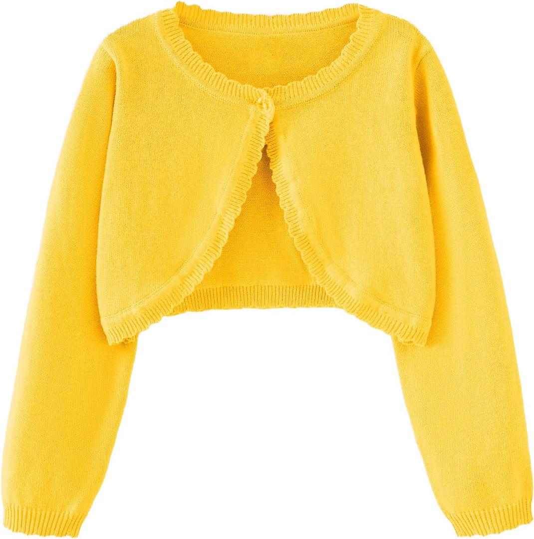 Girls Bolero Cardigan Sweater Toddler Kids Long Sleeve Button Knit Shrug Cropped Cover Up Jacket Tops (7-8 Years, Mustard Yellow)