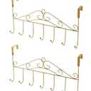 eywlwaar Gold Over The Door Hooks 7 Hanger Rack Heavy Decorative Metal Rack for Home Use Hats Coats Key Bag Clothes Scarfs Hooks (2 pack, Golden)