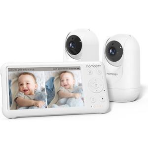 Momcozy Baby Monitor with 2 Cameras 5 1080P Split Screen Video Baby Monitor with Camera and Audio no WiFi for Baby Safety 5000mAh Battery Infrared Night Vision 2-Way Audio 960ft Range Ideal Gift