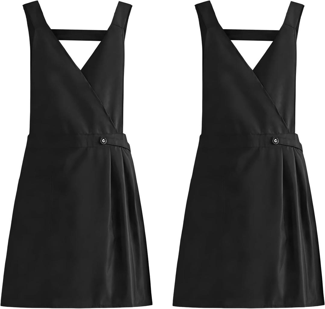 Vintage Apron Dress for Women with Pockets Fashion Cute Art Chef Aprons for Kitchen Cooking Baking Gardening (Black,black)
