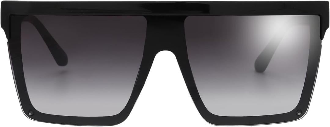 The Fresh Flat Top Square One Piece Sunglasses Sunnies Shades Goggle Siamese Lens (735803 Shiny Black, Grey Gradient)