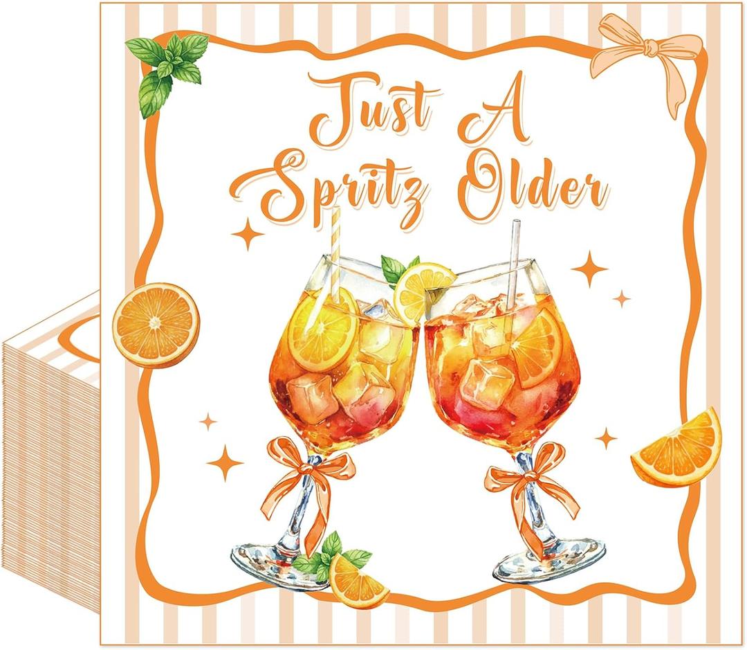 Spritz Birthday Napkins Decorations - 100 PCS Just a Spritz Older Theme Disposable Square Paper Napkins, Orange Lemon Cocktail Birthday Party Decor Supplies