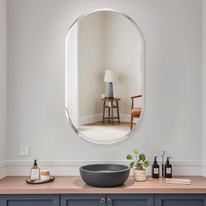 Frameless Bathroom Mirror, 26X38 inch Beveled Bathroom Mirror, | bathroom oval mirror, bedroom/wall/bathroom/makeup area/cloakroom, hung horizontally or vertically.