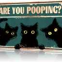 Funny Bathroom Decor Wall Art Cute Black Cat Metal Tin Sign Are You Pooping Restroom Decoration Vintage Signs Posters Gifts for Home Toilet 12X8 Inches